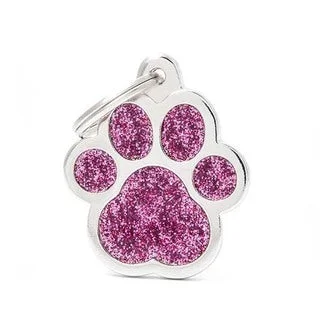 My Family USA Pet Tag - Glitter Apoxie Shapes "Shine" - Paw Glitter Pink - Large