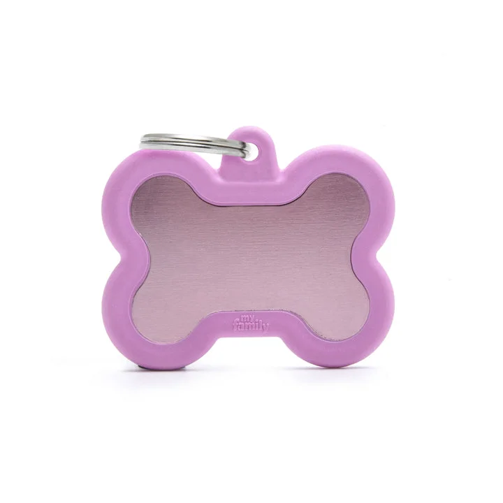 My Family USA Pet Tag - New "Hushtag" - Pink Bone Aluminum Pink Rubber - Large