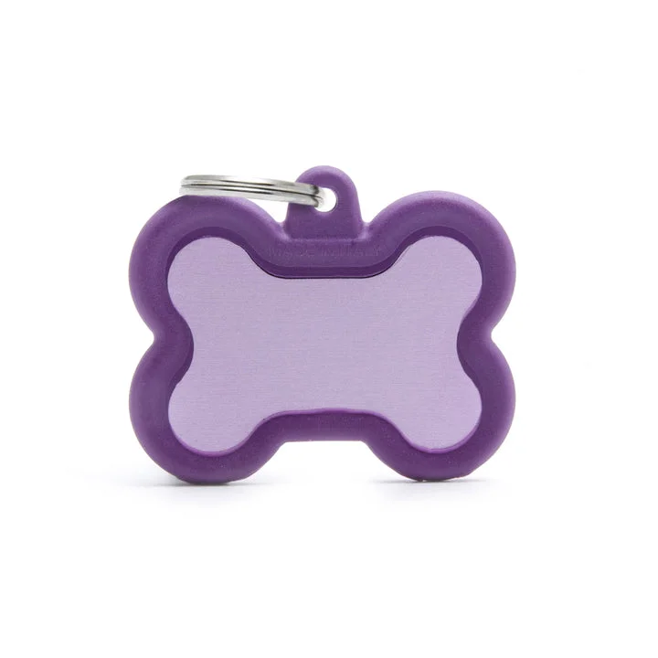 My Family USA Pet Tag - New "Hushtag" - Purple Bone Aluminum Purple Rubber - Large