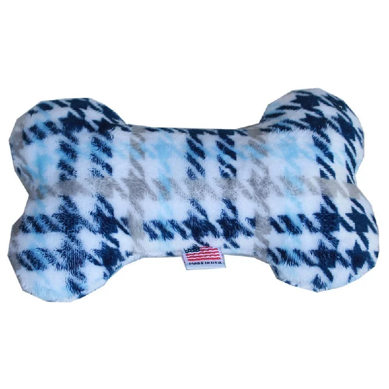 Plush Bone Dog Toy Blue Plaid