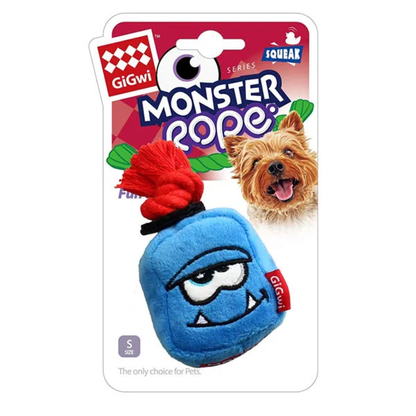 Blue Monster Rope Squeaker Inside Small Plush/Rope