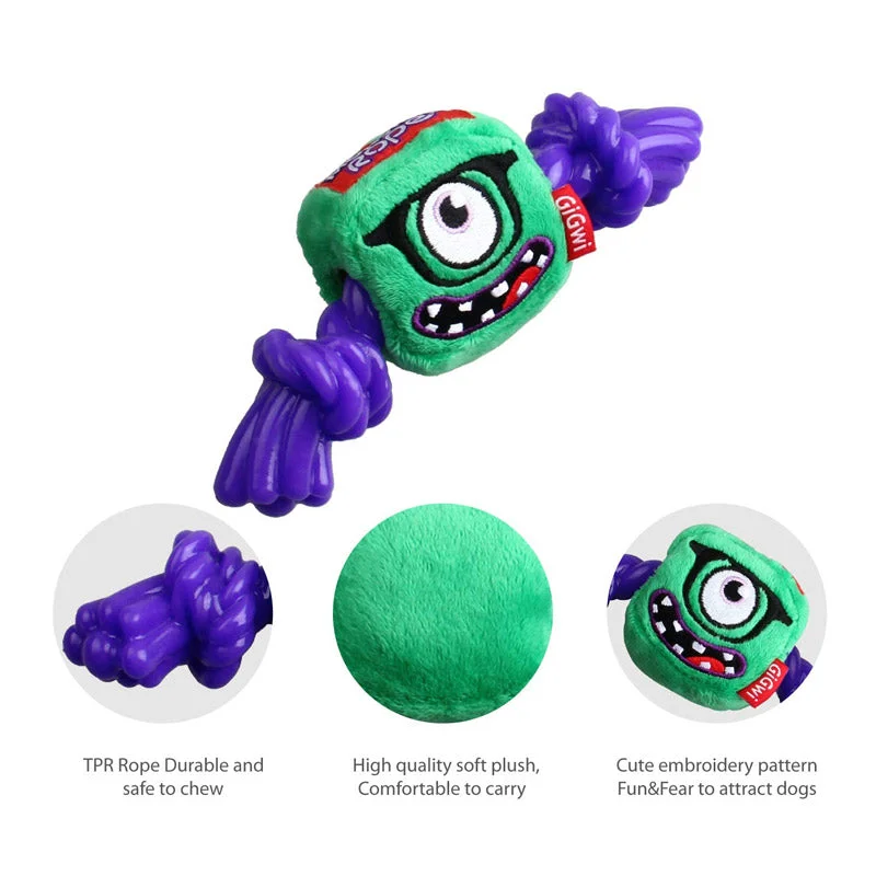 Green Monster Rope Squeaker Inside Small Plush/Rope