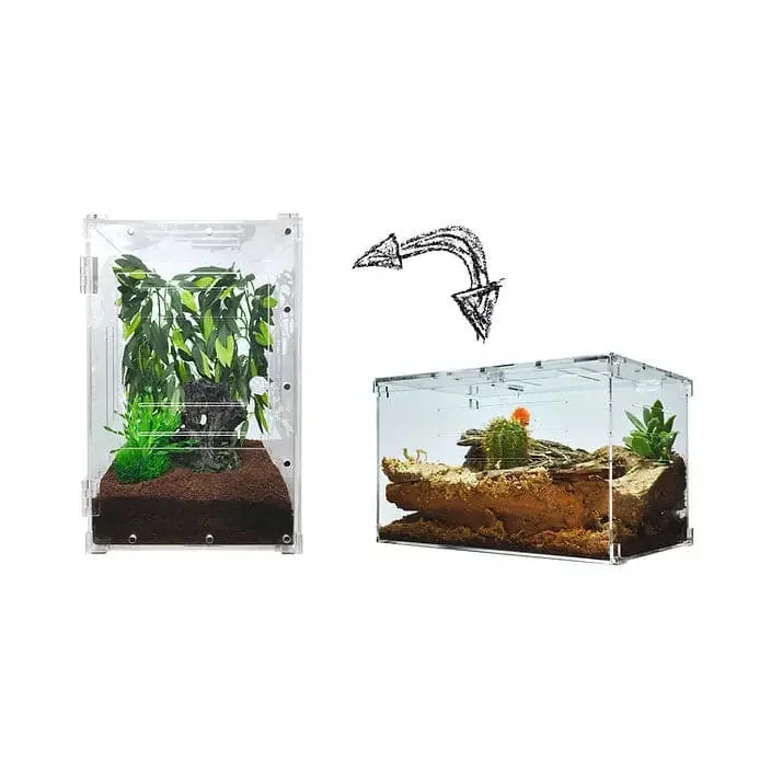 Acrylic Two Way Enclosure Large Transparent Reptile Breeding Box Terrarium Cage Tank for Reptiles,