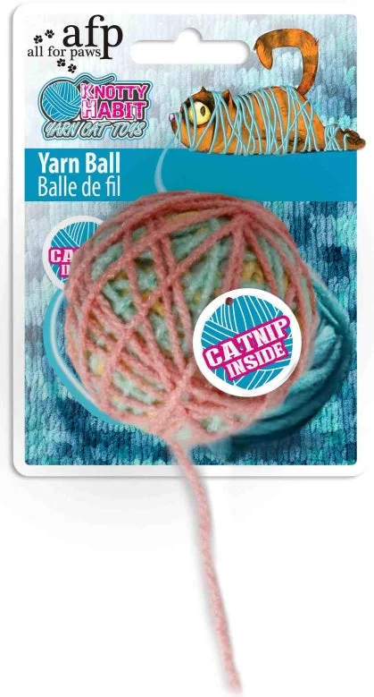 ALL FOR PAWS Knotty Habit Yarn Ball Vunena loptica s catnipom, 12x6x6cm