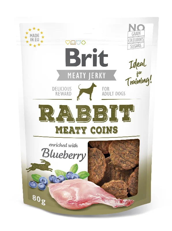 BRIT Meaty Jerky, medaljoni, kunićevina obogaćena borovnicom, 80 g