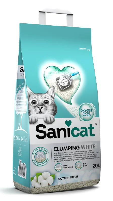 SANICAT White Cotton Fresh, grudajući mineralni pijesak za mačke, mirisni, 20l