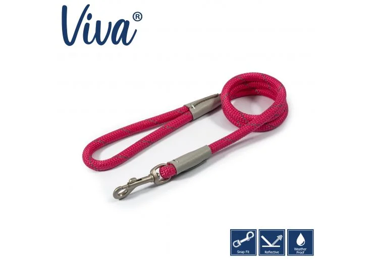 Ancol - Viva Nylon Reflective Rope Snap Lead - Pink - 107cm x 10mm (Max 30kg)